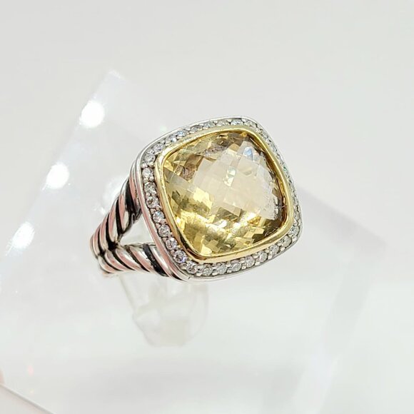 David Yurman Albion Champagne Citrine Diamond Ring w/ 18K Gold & Diamonds - Sz 7 - Picture 5 of 16